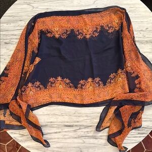 Navy and Orange Paisley Scarf Top